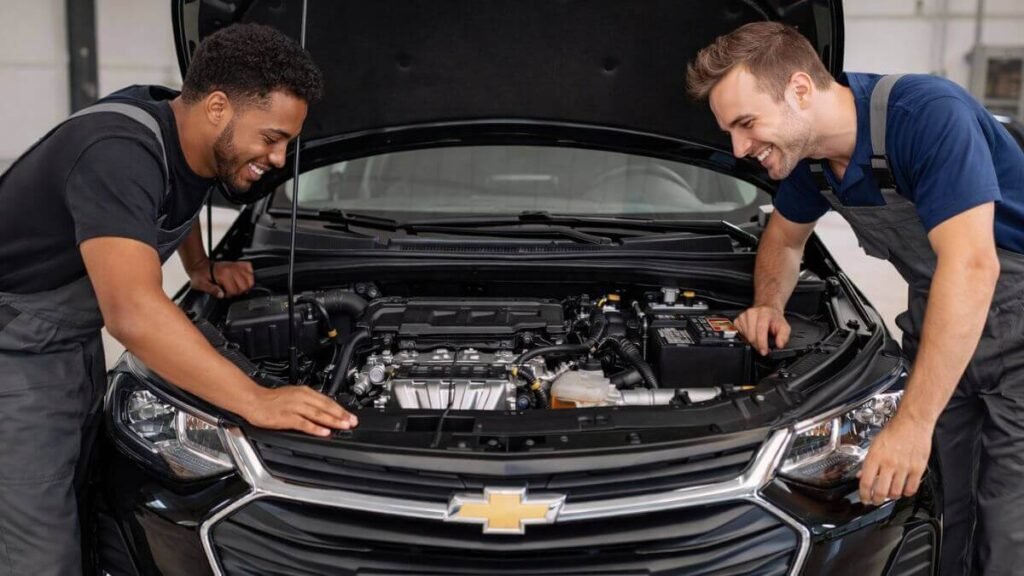avaliação mecânica do Chevrolet Onix preto com capô aberto
