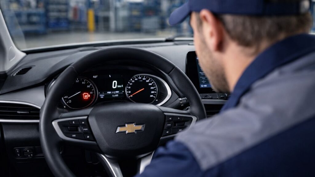 Luz de óleo acesa no painel do Chevrolet Onix indicando possível problema na correia banhada a óleo