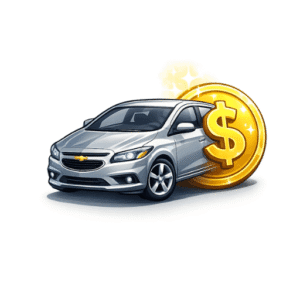 Ícone de compra e venda do Chevrolet Onix com símbolo de dinheiro