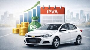 Chevrolet Onix com elementos visuais que representam o IPVA e os custos anuais do veículo