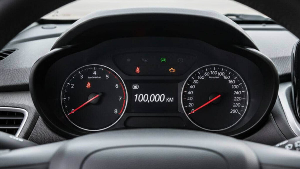 painel do Onix sendo mostrado quilometragem em 100,000km.
