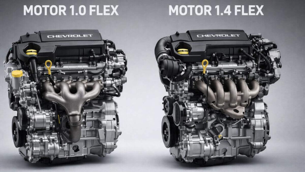 Comparação entre motor 1.0 Flex e motor 1.4 Flex do Chevrolet Onix lado a lado