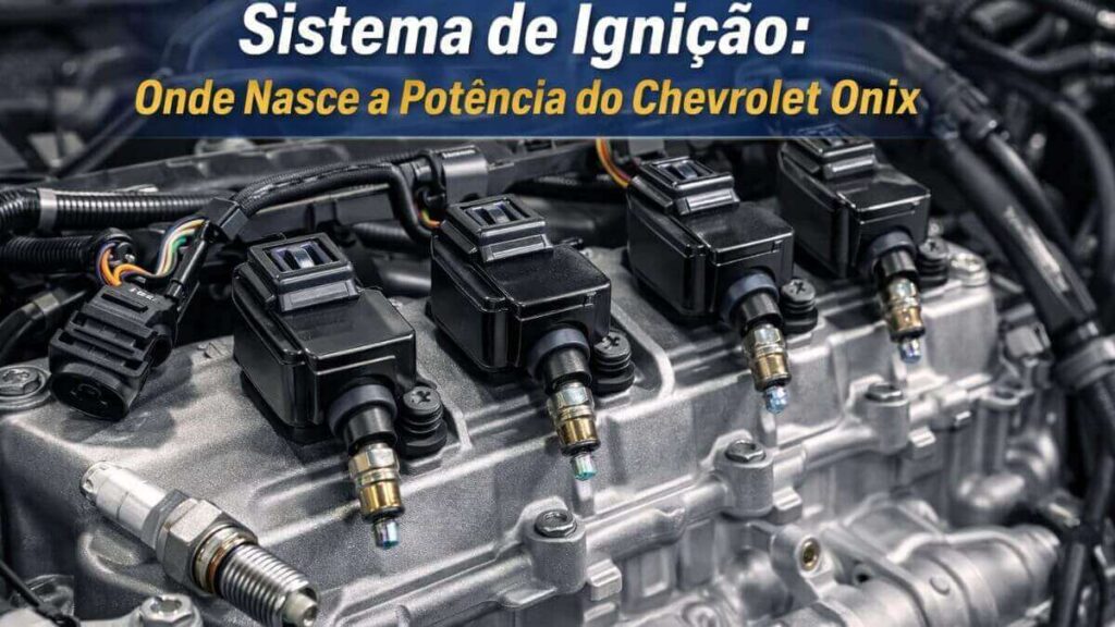 Sistema de ignição do Chevrolet Onix com bobina e velas responsáveis pela geração de potência do motor