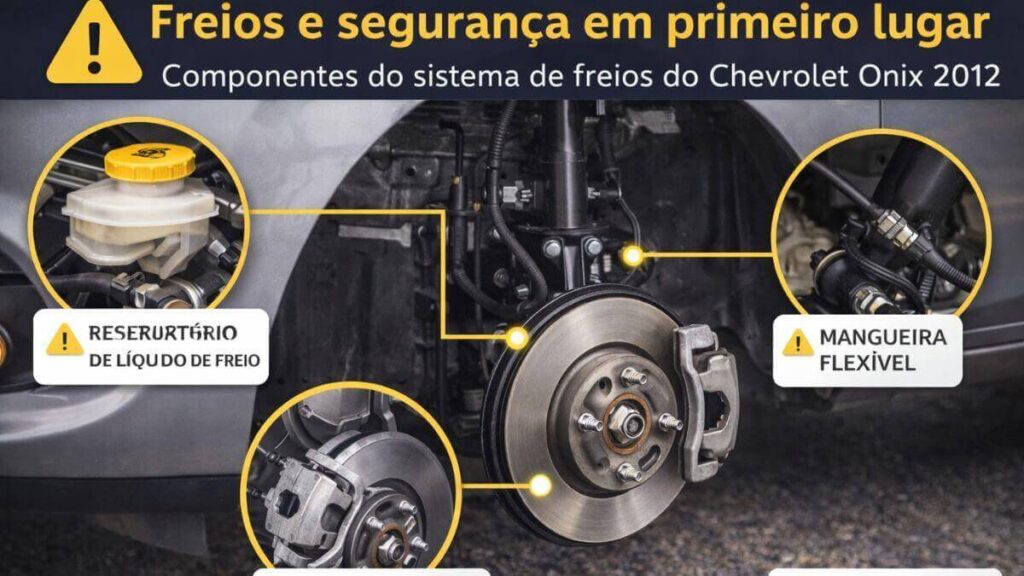Sistema de freios do Chevrolet Onix 2012 com foco em segurança e componentes principais