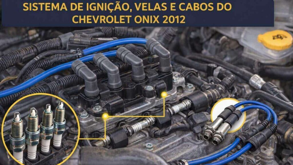 Sistema de ignição do Chevrolet Onix 2012 com velas e cabos destacados