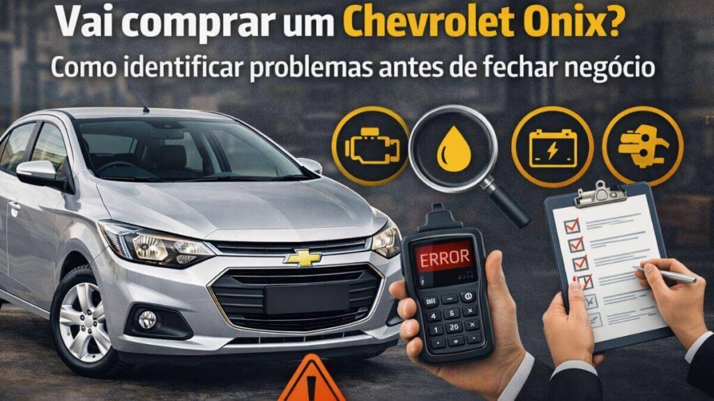 Chevrolet Onix em inspeção antes da compra, com checklist de avaliação e diagnóstico para identificar problemas antes de fechar negócio