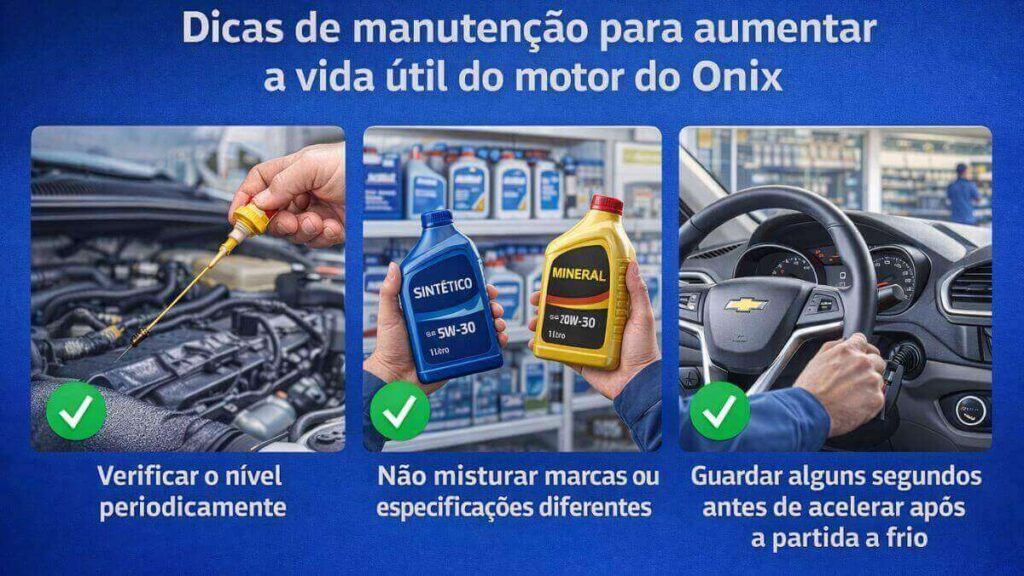 Imagem com dicas de manutenção para aumentar a vida útil do motor do Chevrolet Onix