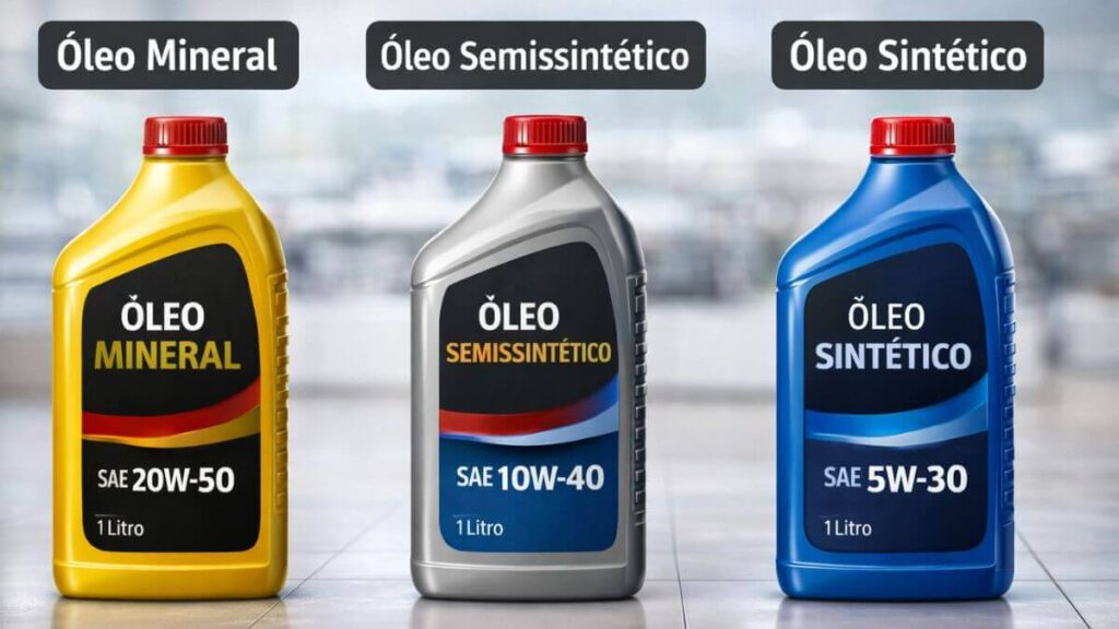Óleo mineral, óleo semissintético e óleo sintético lado a lado para motor do Chevrolet Onix