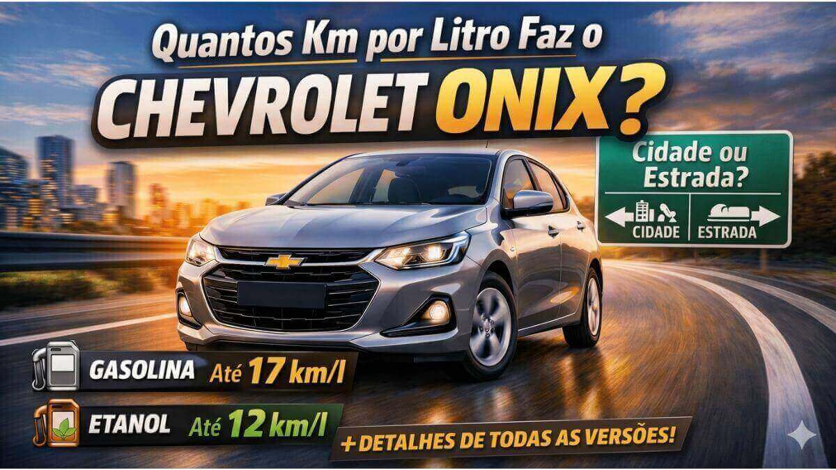 Chevrolet Onix na estrada ilustrando o consumo de combustível em km por litro nas versões gasolina e etanol