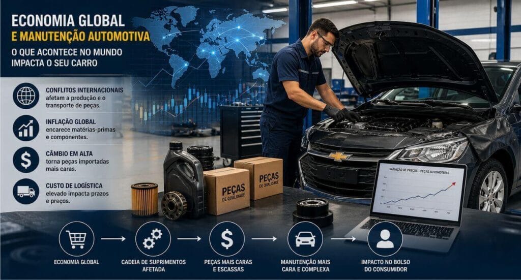 Relação entre economia global e manutenção automotiva com aumento de custos de peças e serviços