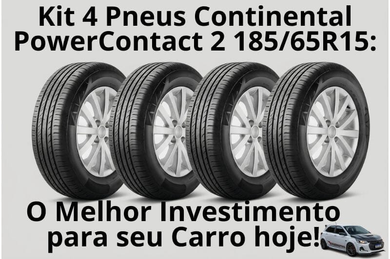 Quatro pneus Continental PowerContact 2 alinhados horizontalmente em fundo cinza neutro, ideal para Onix, Sandero e Logan.